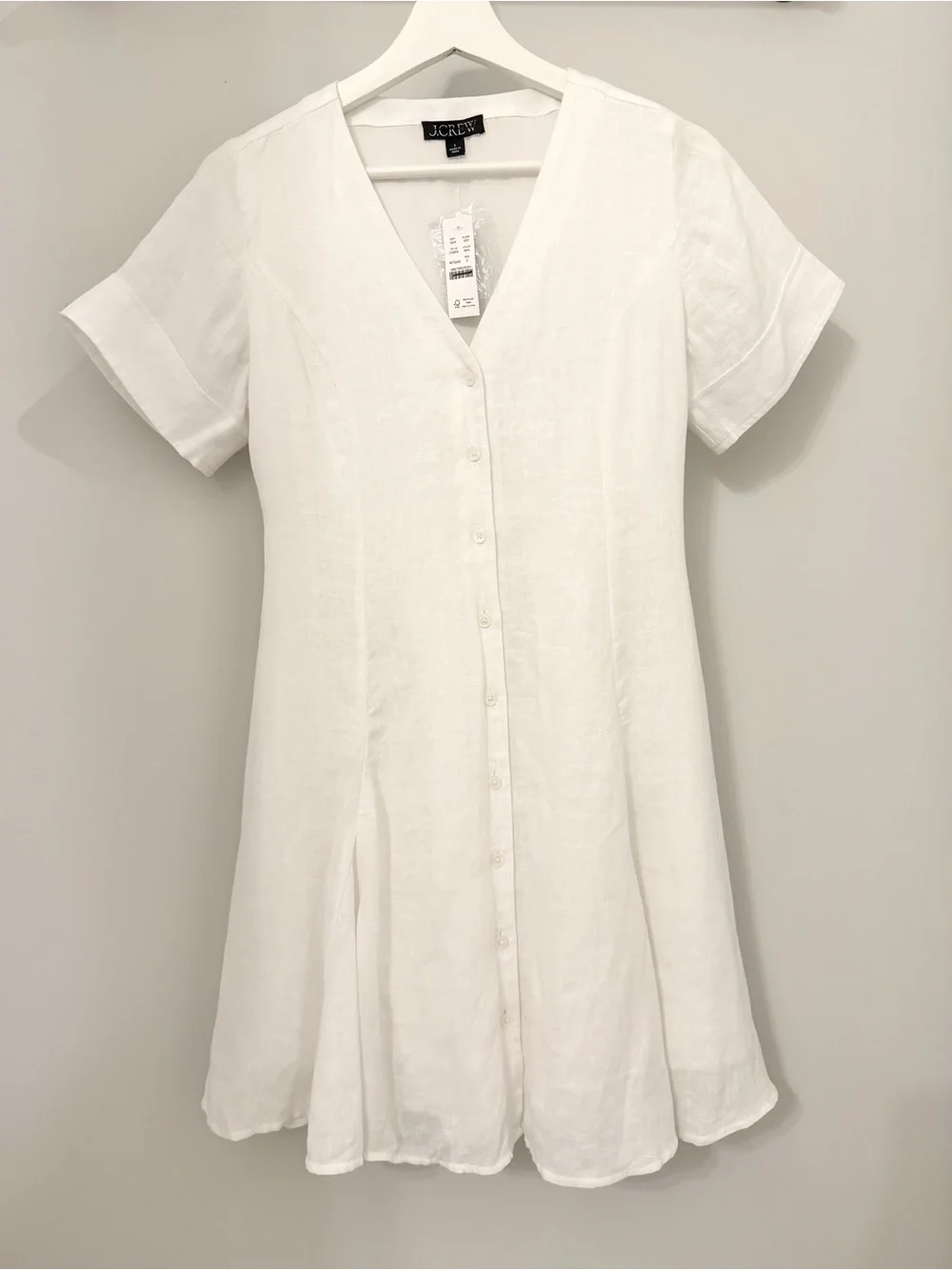 J. Crew Fleur Mini White Linen V-Neck Dress